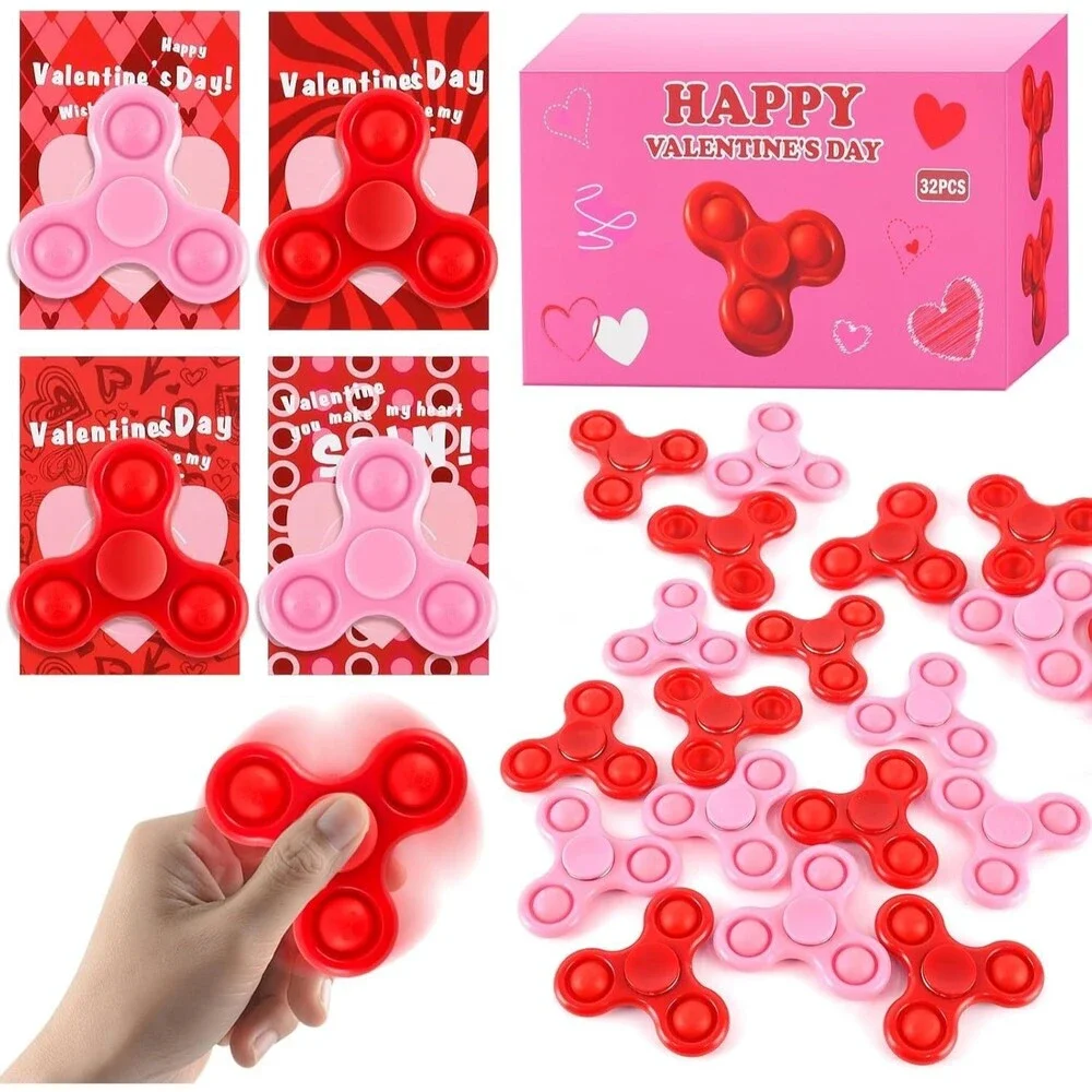 24 Valentine Fidget Spinner Sets with Cards Class Gift Party Favors for Kids NEW